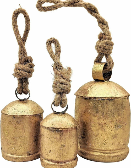 Load image into Gallery viewer, [Like New] NODYES Set of 3 Giant Rustic Harmony Bells 17in Gold Handmade Metal
