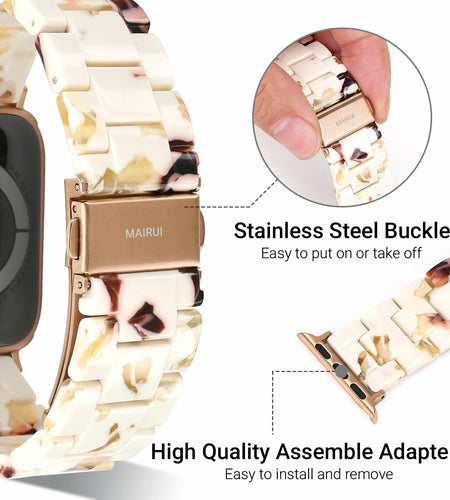 MAIRUI Resin Watch Band for Apple Watch 49/45/44/42mm Slim Strap Nougat White