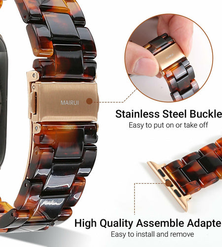 MAIRUI Resin Watch Band Compatible Apple Watch Series 1-9 Ultra 42-49mm Pink Tan