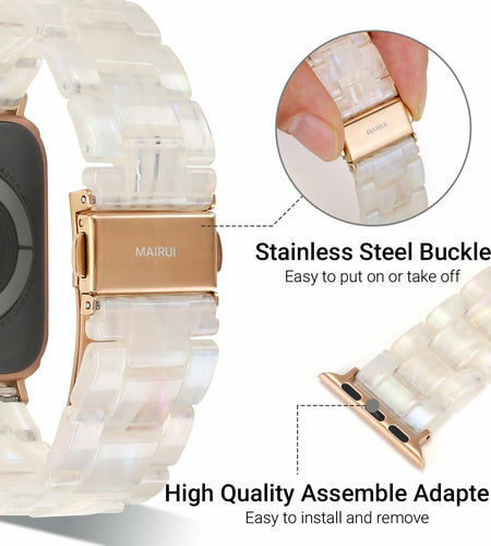 MAIRUI Resin Watch Band for Apple Watch Series 1-9 Ultra 42-49mm Colorful White