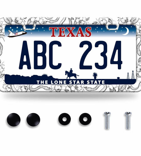 Snake Flowers Stainless Steel License Plate Frame 12.2x6 Inches US CA
