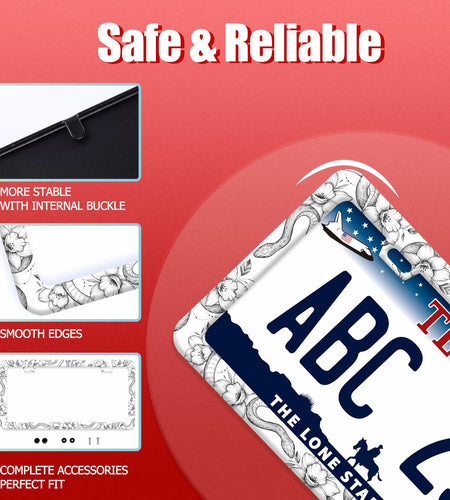 Snake Flowers Stainless Steel License Plate Frame 12.2x6 Inches US CA