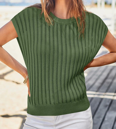 Saodimallsu Womens Summer Crochet Sweater Vest Sleeveless Knit Top Navy Size S