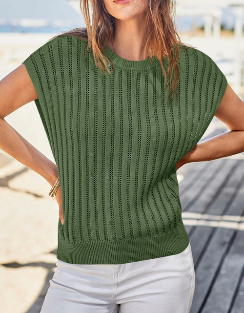 Load image into Gallery viewer, Saodimallsu Womens Summer Crochet Sweater Vest Sleeveless Knit Top Navy Size S
