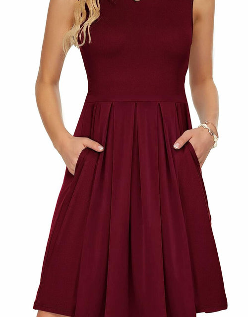 Load image into Gallery viewer, AUSELILY Women's Sleeveless Pleated Loose Swing Dress Wine Red Size XL
