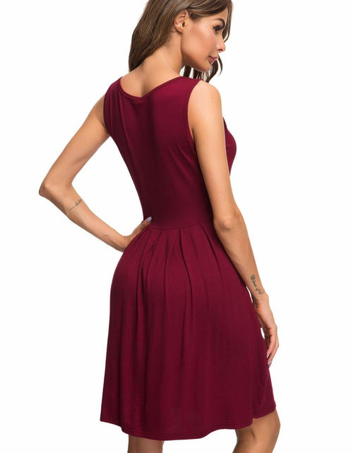 Load image into Gallery viewer, AUSELILY Women's Sleeveless Pleated Loose Swing Dress Wine Red Size XL
