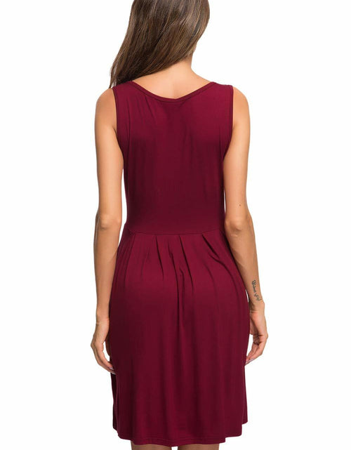 Load image into Gallery viewer, AUSELILY Women's Sleeveless Pleated Loose Swing Dress Wine Red Size XL

