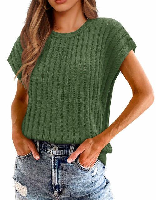 Load image into Gallery viewer, Saodimallsu Womens Summer Crochet Sweater Vest Sleeveless Knit Top Navy Size S
