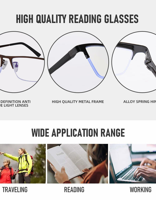 Load image into Gallery viewer, Anourney 3-Pack Men's Reading Glasses +3.0 Metal Half Frame Black Gray
