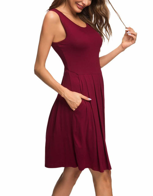 Load image into Gallery viewer, AUSELILY Women's Sleeveless Pleated Loose Swing Dress Wine Red Size XL
