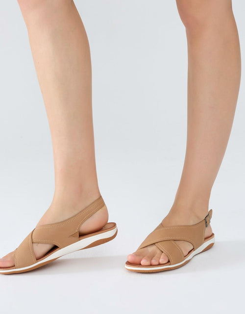 Load image into Gallery viewer, UBFEN Womens Flat Sandals Arch Support Adjustable Slingback Khaki Size 7.5
