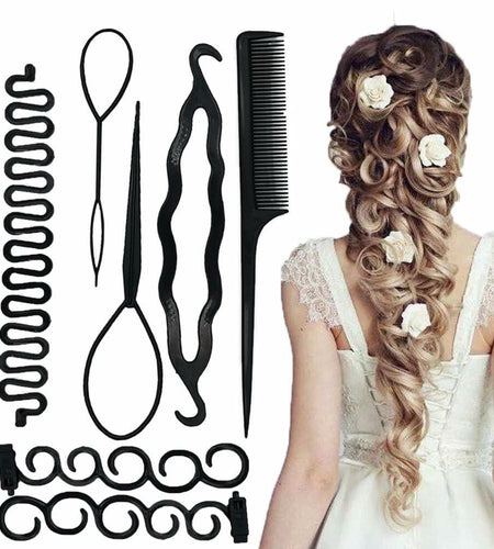 ZZJB Women's Hair Styling Set 7-Piece Black Resin French Braid Tools