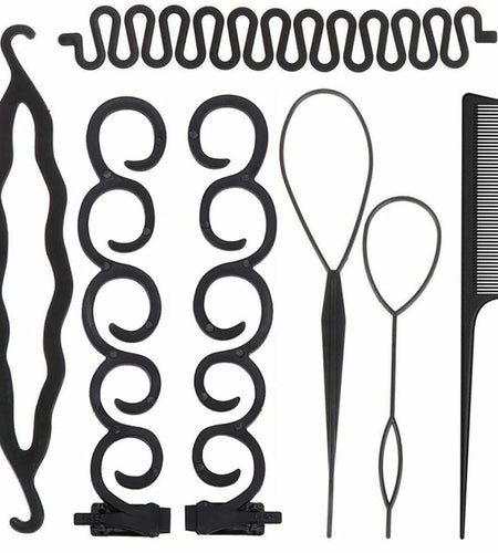 ZZJB Women's Hair Styling Set 7-Piece Black Resin French Braid Tools