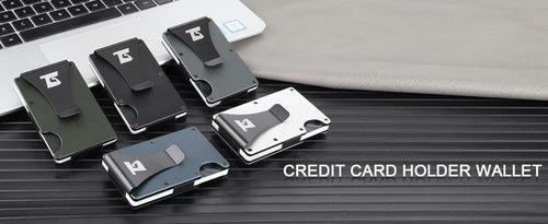 Load image into Gallery viewer, Team Gainz Mens Metal RFID Wallet with Airtag Holder Blue W/ Strap
