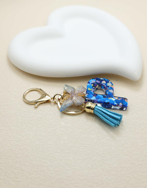 Load image into Gallery viewer, Besvatsy Blue Heart Alphabet Keychain Tassel Butterfly Pendant Medium
