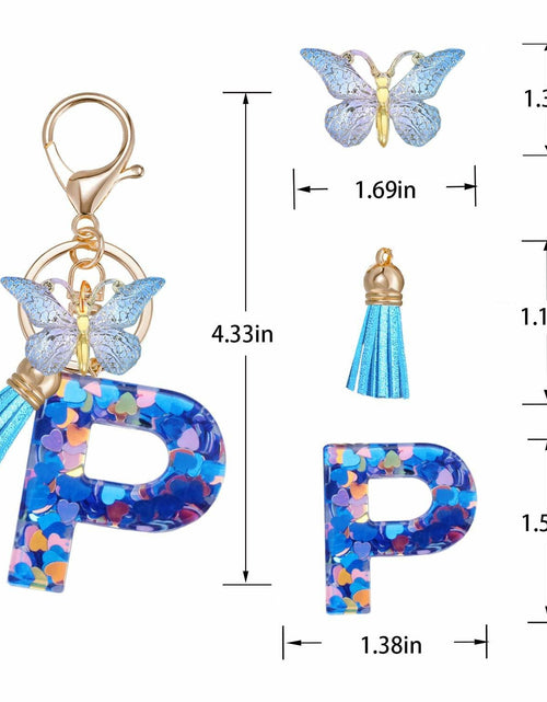 Load image into Gallery viewer, Besvatsy Blue Heart Alphabet Keychain Tassel Butterfly Pendant Medium
