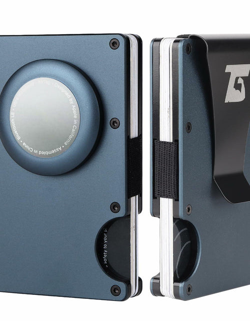 Load image into Gallery viewer, Team Gainz Mens Metal RFID Wallet with Airtag Holder Blue W/ Strap
