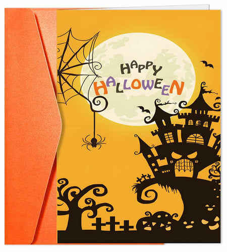 MINGUANGXIXSW Halloween Greeting Card Spooky Castle Moon Design with Envelope