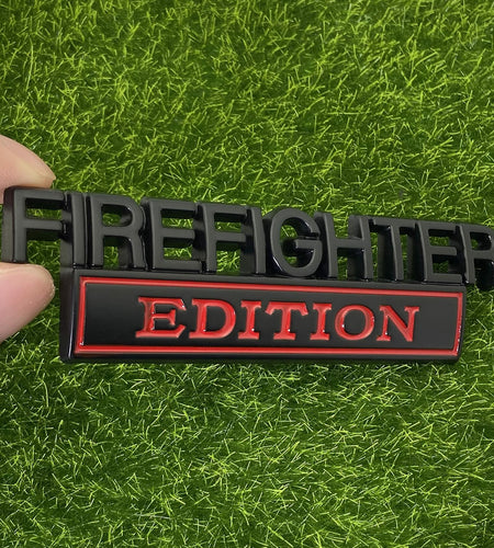XANAPON Firefighter 3D Metal Fender Badge Car Emblem Chrome Black/Red 2PCS