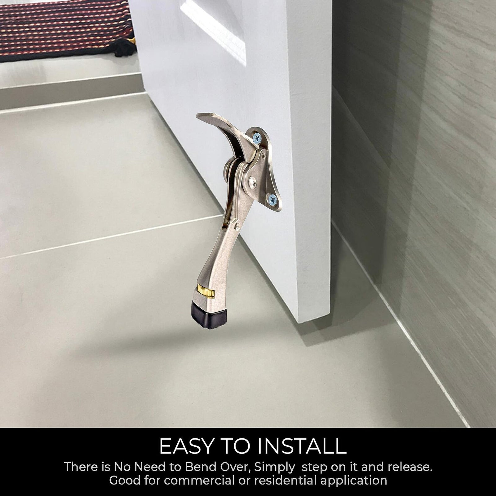 HOME&I Easy Pedal Kick Down Door Stop Chrome 4 Inch 1 Pack Height-Adjustable