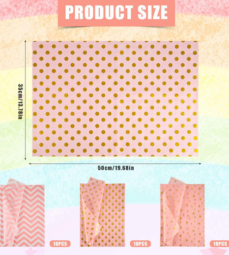 30 Sheets Light Pink Tissue Paper 19.6x13.7in Star Dot Wavy Gift Wrap