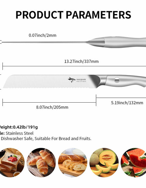 Load image into Gallery viewer, MAD SHARK Bread Knife 8 Inch Stainless Steel Silver Razor Sharp
