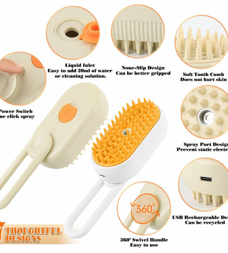 Ayaseen Cat Steam Brush 2PCS Rechargeable Flea Anti-Static Massage Comb