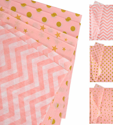 30 Sheets Light Pink Tissue Paper 19.6x13.7in Star Dot Wavy Gift Wrap