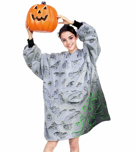 REXEO Halloween Flannel Hoodie Blanket with Pocket Black One Size