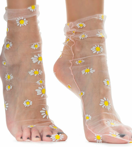 AVIAN LEGS Daisy Sheer Floral Mesh Ankle Socks Pink 1 Pair Size 5-8