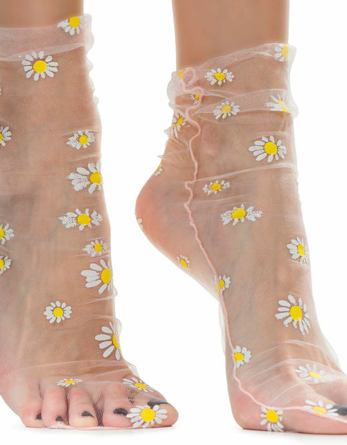 Load image into Gallery viewer, AVIAN LEGS Daisy Sheer Floral Mesh Ankle Socks Pink 1 Pair Size 5-8
