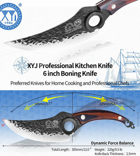 XYJ Forged Boning Knife Carbon Steel Full Tang Coffee w/ Sheath