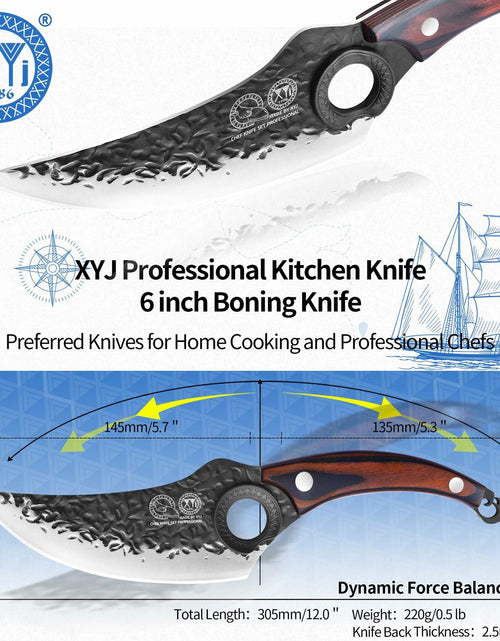 Load image into Gallery viewer, XYJ Forged Boning Knife Carbon Steel Full Tang Coffee w/ Sheath
