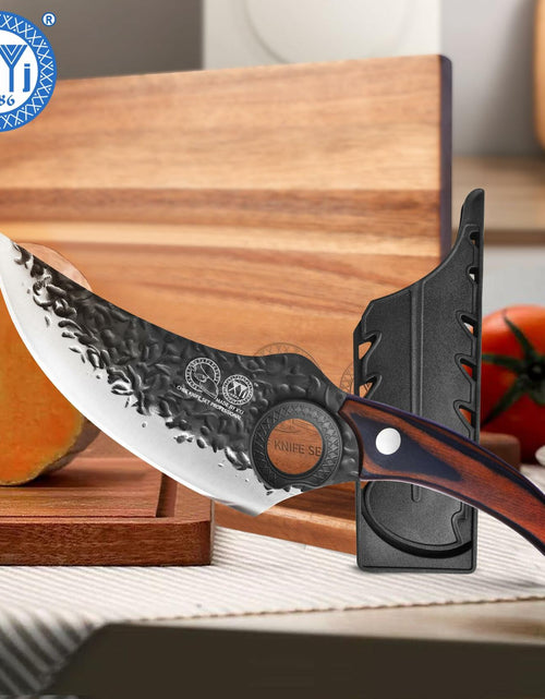 Load image into Gallery viewer, XYJ Forged Boning Knife Carbon Steel Full Tang Coffee w/ Sheath
