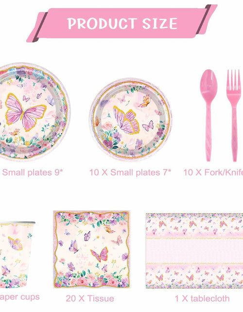 Load image into Gallery viewer, OU RUI 81Pcs Pink Butterfly Party Tableware Set Plates Napkins Tablecloth

