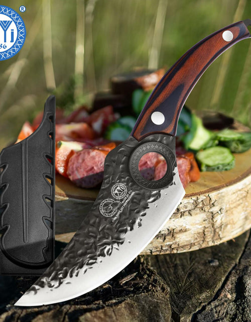 Load image into Gallery viewer, XYJ Forged Boning Knife Carbon Steel Full Tang Coffee w/ Sheath
