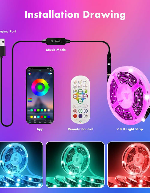 Load image into Gallery viewer, DTQJ RGB LED TV Backlight Strip 13.1ft USB Music Sync Bluetooth Remote
