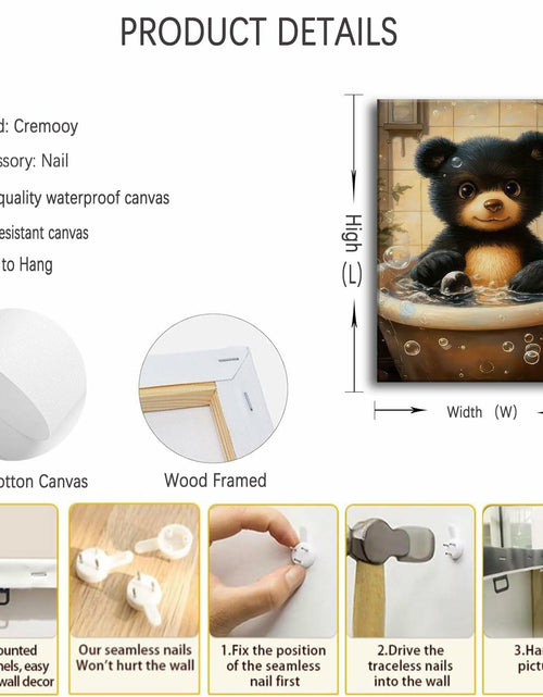 Load image into Gallery viewer, Cremooy Bathroom Bear Canvas Wall Art Funny Toilet Baby Bear 10x8 Canvas
