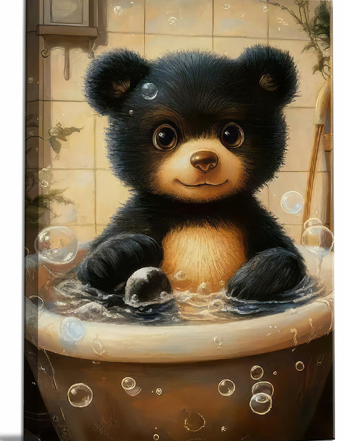 Load image into Gallery viewer, Cremooy Bathroom Bear Canvas Wall Art Funny Toilet Baby Bear 10x8 Canvas
