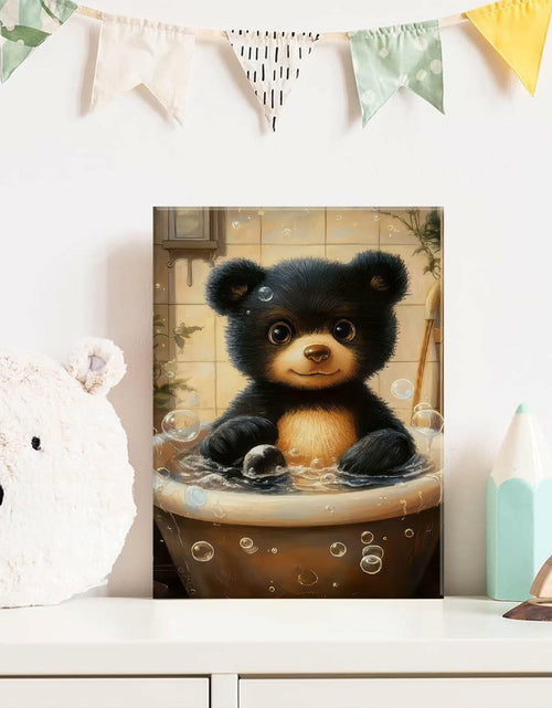 Load image into Gallery viewer, Cremooy Bathroom Bear Canvas Wall Art Funny Toilet Baby Bear 10x8 Canvas
