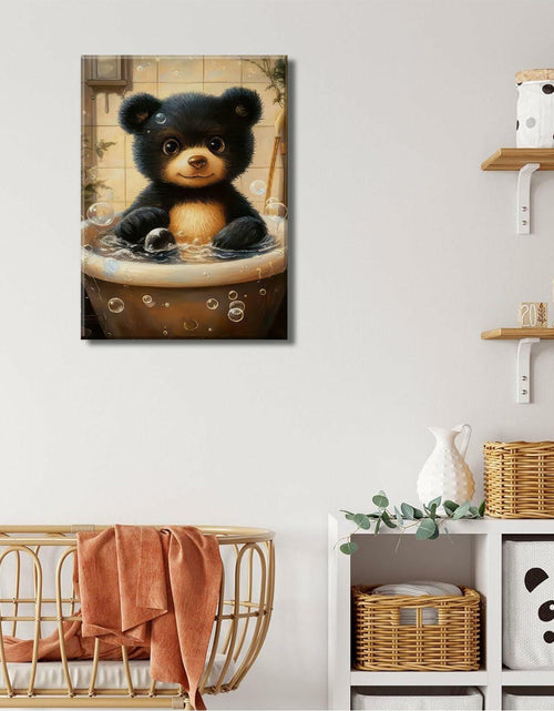 Load image into Gallery viewer, Cremooy Bathroom Bear Canvas Wall Art Funny Toilet Baby Bear 10x8 Canvas
