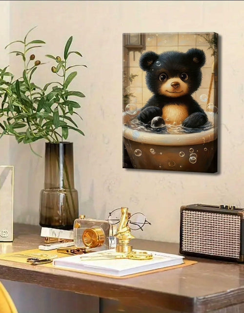 Load image into Gallery viewer, Cremooy Bathroom Bear Canvas Wall Art Funny Toilet Baby Bear 10x8 Canvas
