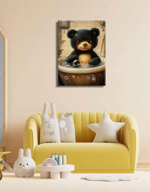 Load image into Gallery viewer, Cremooy Bathroom Bear Canvas Wall Art Funny Toilet Baby Bear 10x8 Canvas
