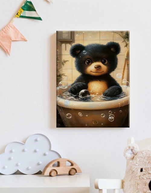 Load image into Gallery viewer, Cremooy Bathroom Bear Canvas Wall Art Funny Toilet Baby Bear 10x8 Canvas
