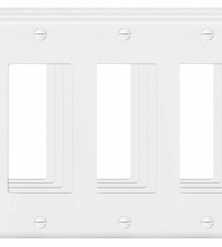 VJWEOU Decorative 3-Gang Light Switch Outlet Wall Plate Cover White 3 Pack