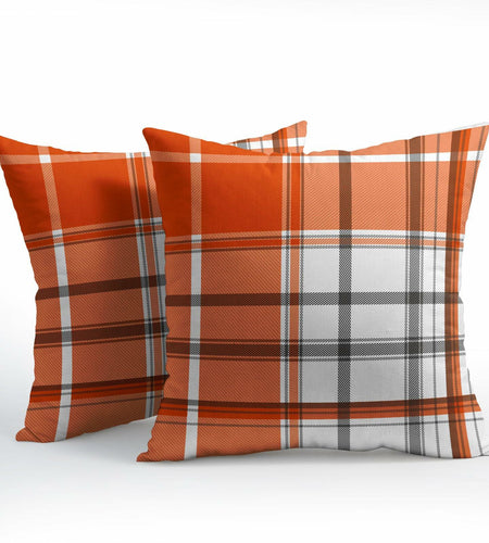 Kcozydecor Fall Pillow Covers 16x16in Orange White Plaid Set of 2
