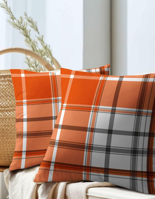 Load image into Gallery viewer, Kcozydecor Fall Pillow Covers 16x16in Orange White Plaid Set of 2
