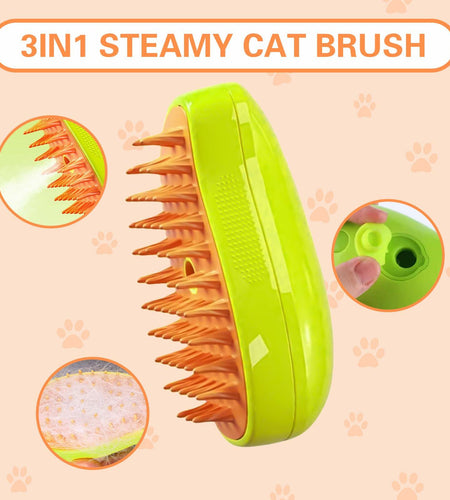 Steamy 3-in-1 Steam Pet Grooming Brush Self-Cleaning Hair Removal for Cats OPEN