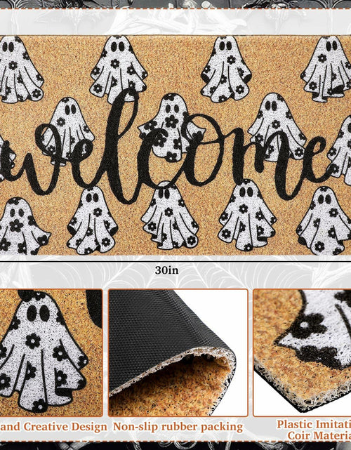Load image into Gallery viewer, Dunzy Halloween Ghost Welcome Doormat Black Brownish Yellow 17x29 Rectangular
