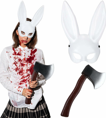 Breathffy Halloween Bunny Mask & Foam Axe Costume Accessories 14.57x10.63in